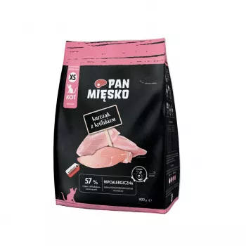 Pienso para gatos Pan Miesko Pollo con Conejo XS 400 g — Junior, raza pequeña, 39 % proteína, 16 % grasa