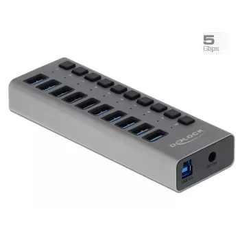 Hub USB externo DeLOCK de 5 Gbps con 10 puertos + interruptor