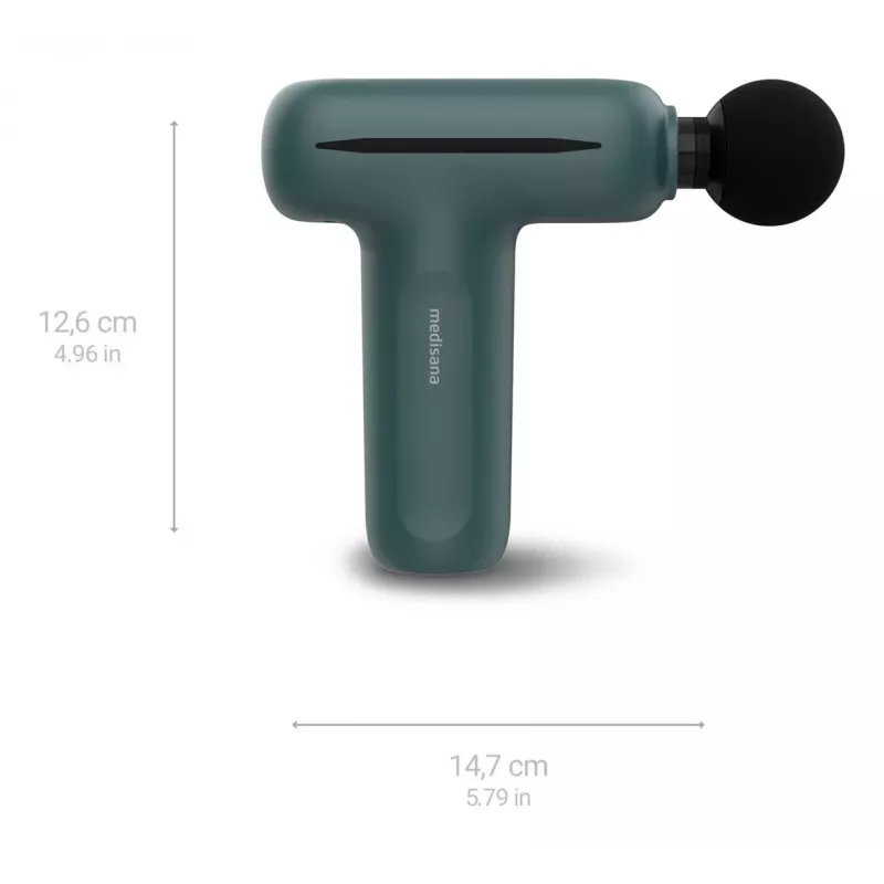 Medisana MG 200 mini pistola de masaje, Smart Mode, 4 cabezales, 5 niveles de intensidad, 147 x 126 x 50 mm, gris
