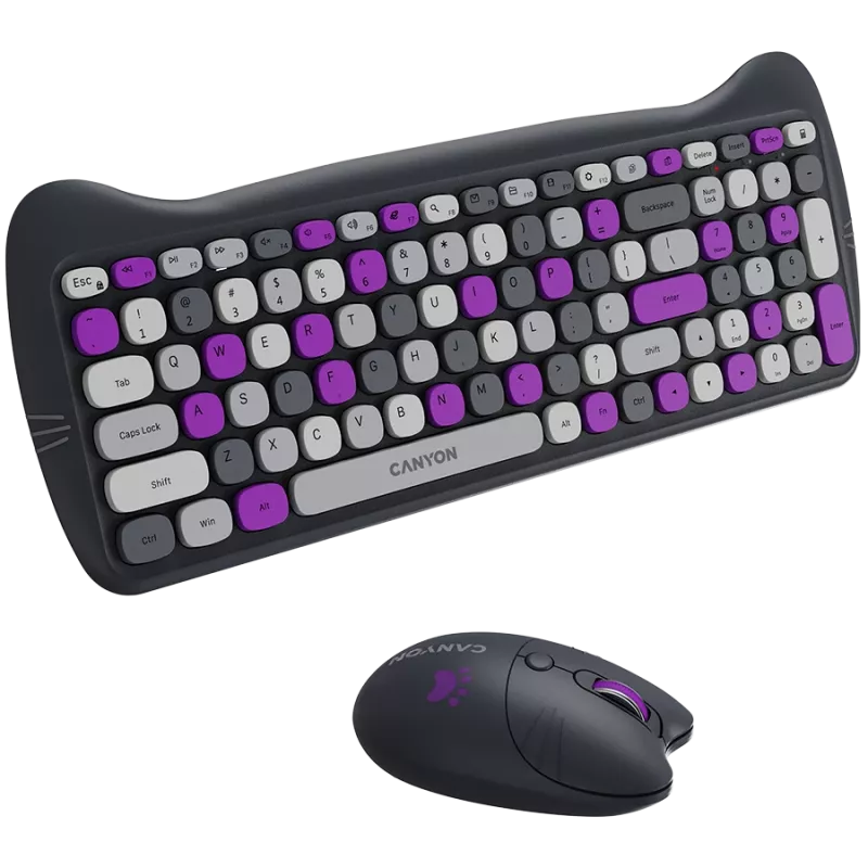 Conjunto de teclado y ratón inalámbricos CANYON HSET-W6 Kitty Edition – violeta