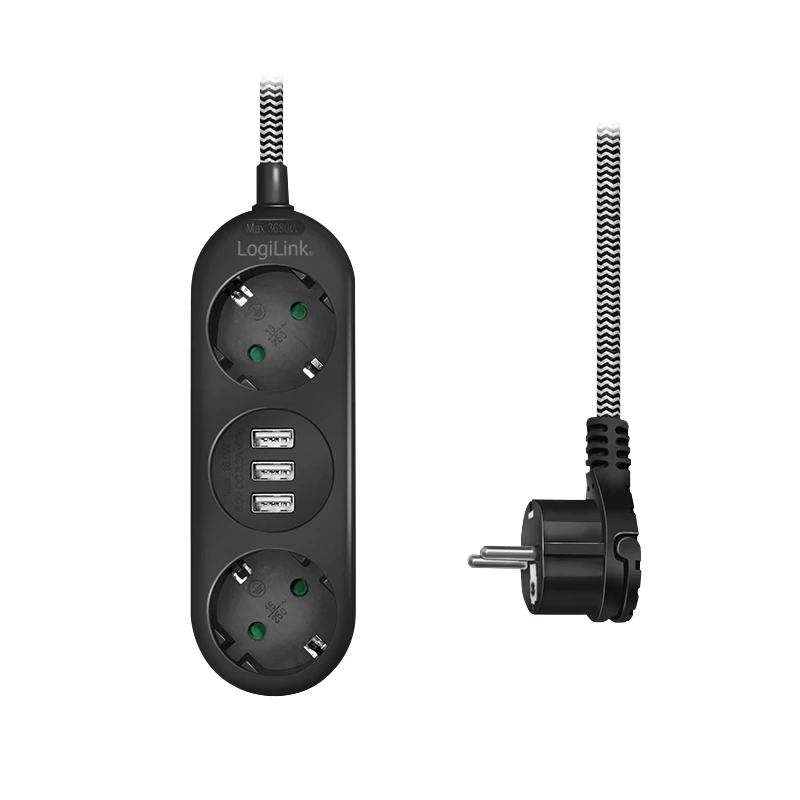 Alargador de corriente LogiLink LPS262U 1,5 m 2 tomas AC interior negro