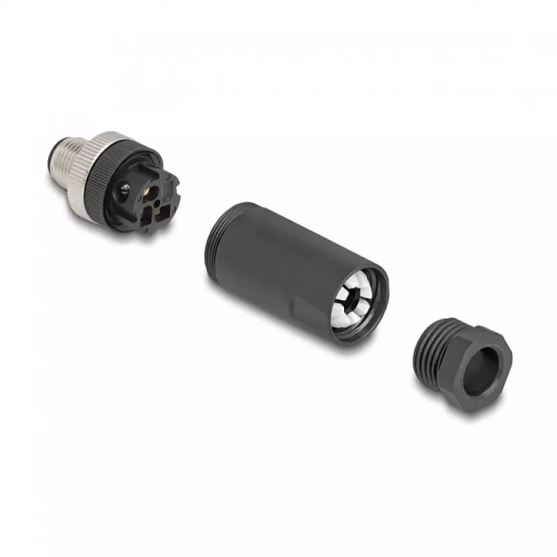 Conector M12 codificación A 3 polos macho DeLOCK 60566 conexión por tornillo negro