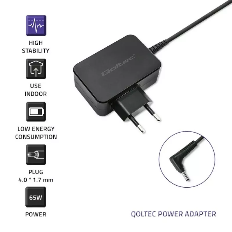 Qoltec 51026 fuente de alimentación/adaptador interior/exterior 65 W negro