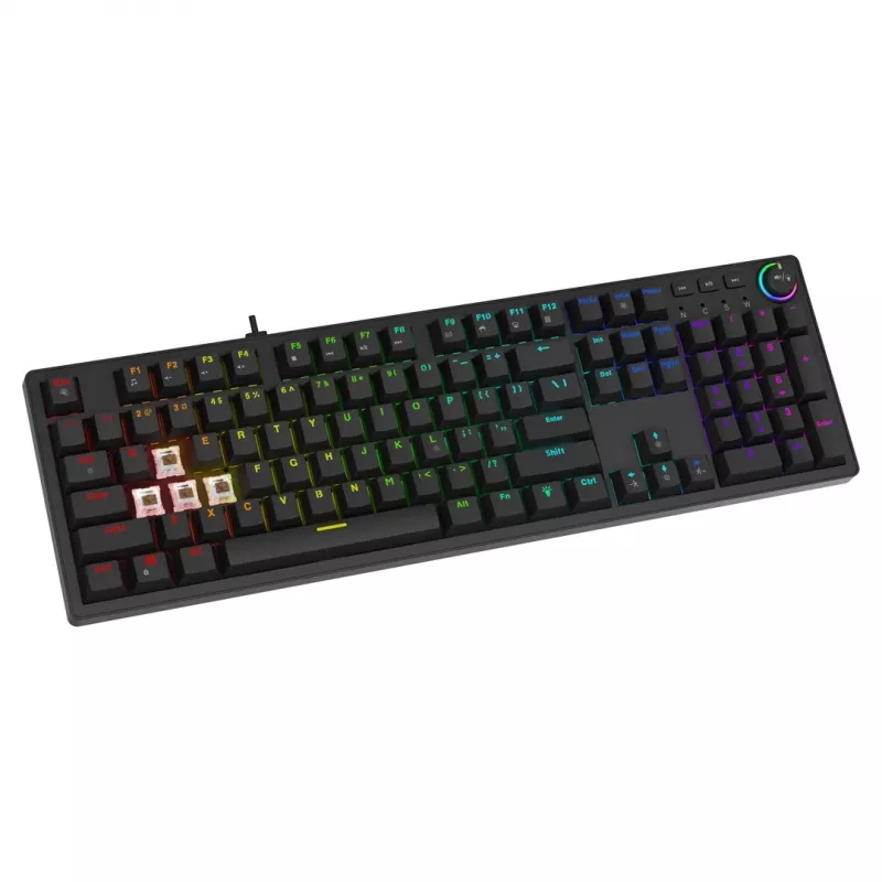 SAVIO STYX Brown teclado mecánico gaming, Outemu Brown, Hot-Swap, RGB, distribución US, tamaño completo, USB, negro