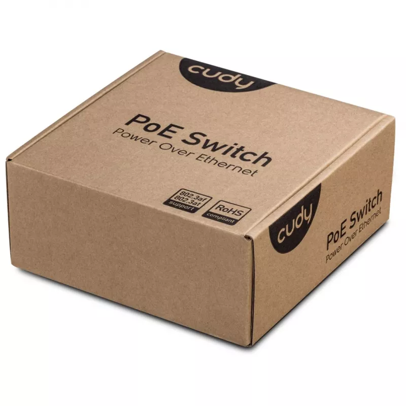 Switch de red Cudy GS1005P — 5 puertos Gigabit Ethernet con 4 puertos PoE, 60 W de potencia total, carcasa metálica, montaje en rack