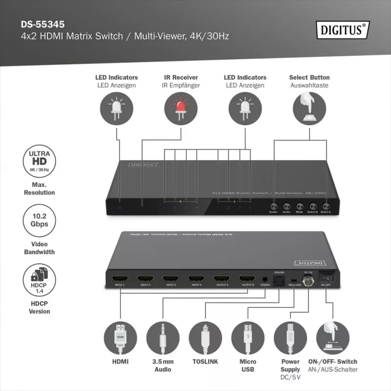Conmutador matriz HDMI DS-55345