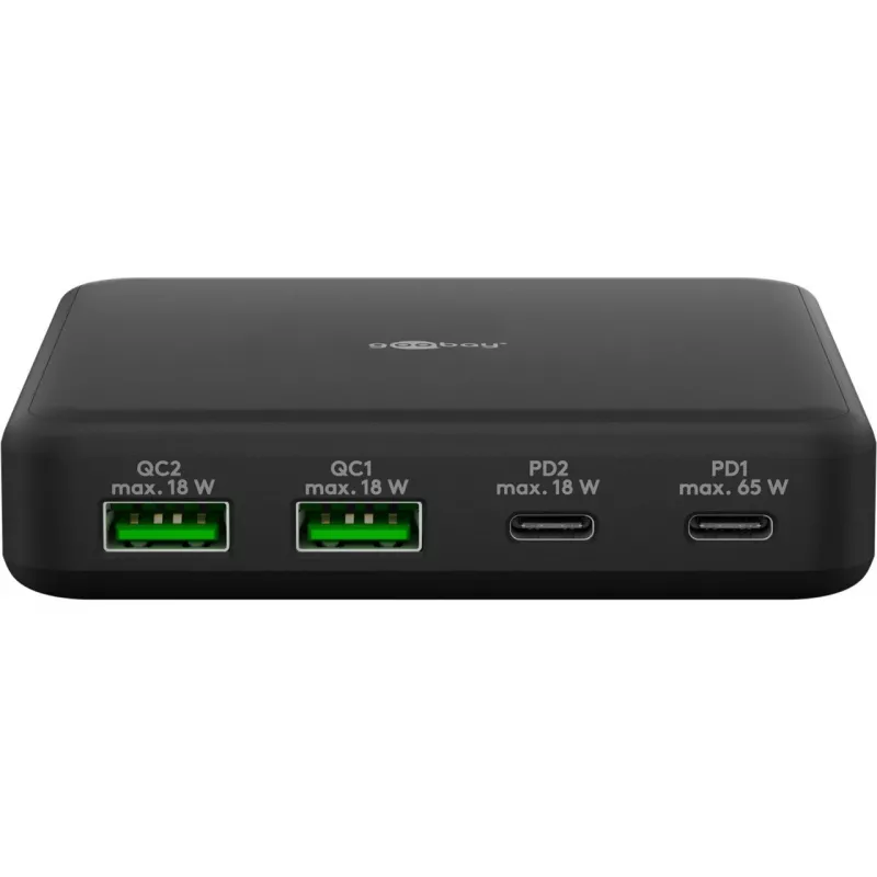 GOOBAY Cargador de sobremesa multipuerto USB-C PD GaN 65 W, negro