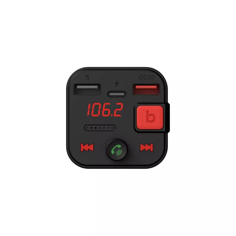 Transmisor FM SAVIO, Bluetooth 5.3, cargador QC 3.0, pantalla LED, Bass Boost, TR-15, negro