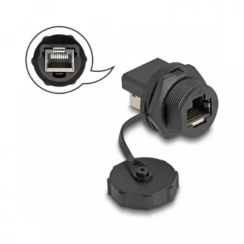 Conector hembra RJ45 Cat.6A DeLOCK IP67 impermeable antipolvo negro