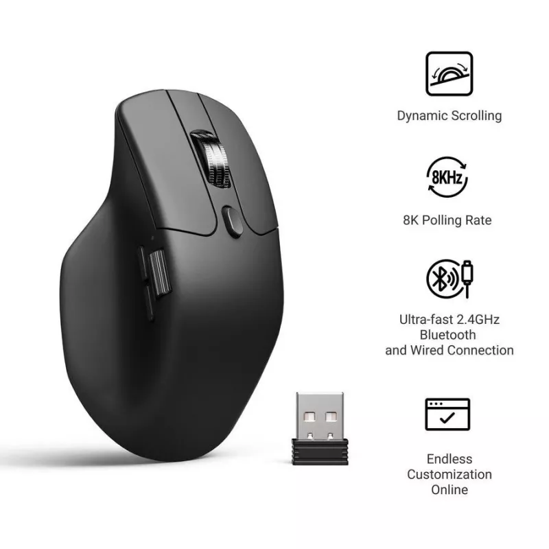 Ratón Keychron M6 para diestros universal — óptico, RF inalámbrico + Bluetooth + USB-C, 30000 DPI, negro