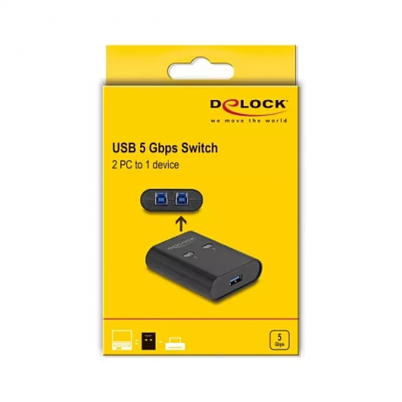 Conmutador USB DeLOCK 2 PC a 1 dispositivo 5 Gbps negro