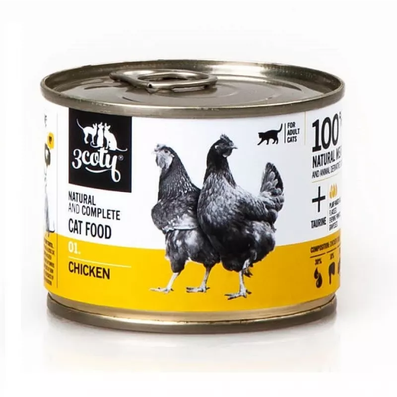 3Coty 01 comida húmeda para gatos adultos con pollo y corazones, 180 g
