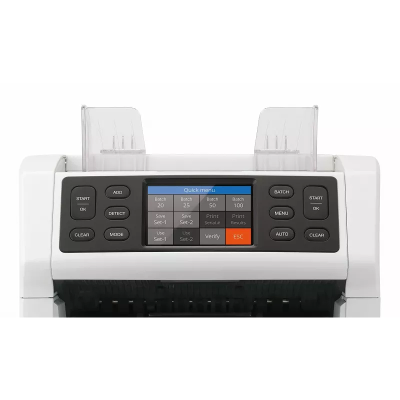 Safescan 2850 contador de billetes con detección de falsos (UV, magnético, tamaño), 1500 billetes/min, pantalla táctil, blanco