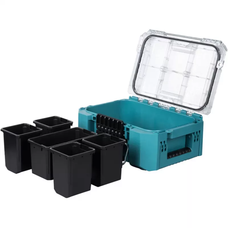 MAKTRAK organizador compacto, caja de herramientas azul/transparente, tapa transparente