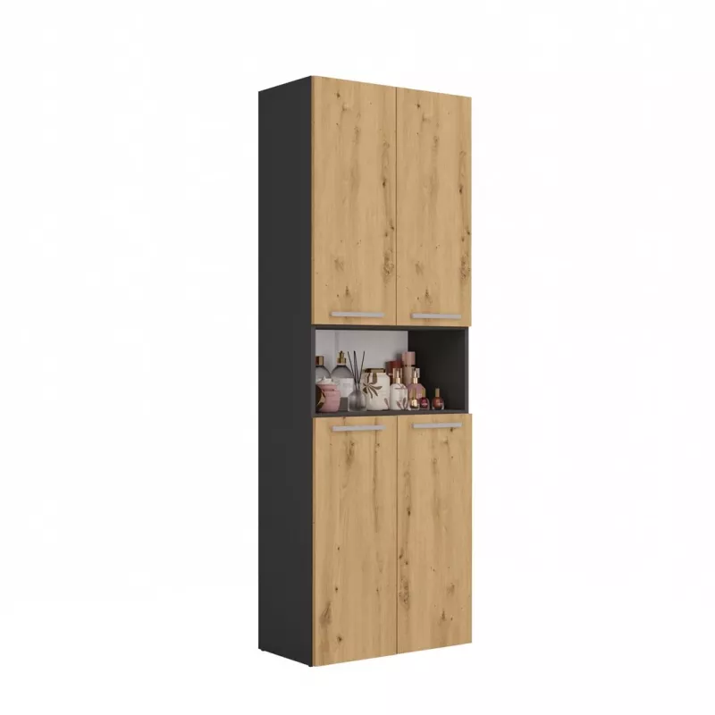 Top E Shop NEL 2K DK ANT/ART KP armario de almacenaje para baño, grafito/roble