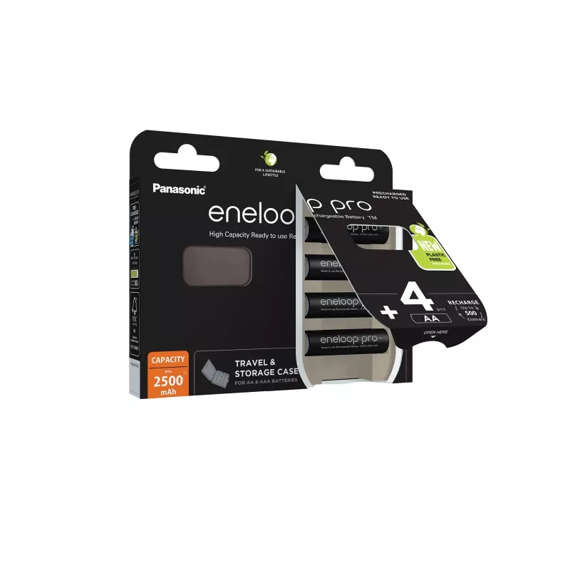 Baterías PANASONIC ENELOOP PRO AA 2500 mAh 4 uds. + estuche (BK-3HCDE/4CP+CASE)