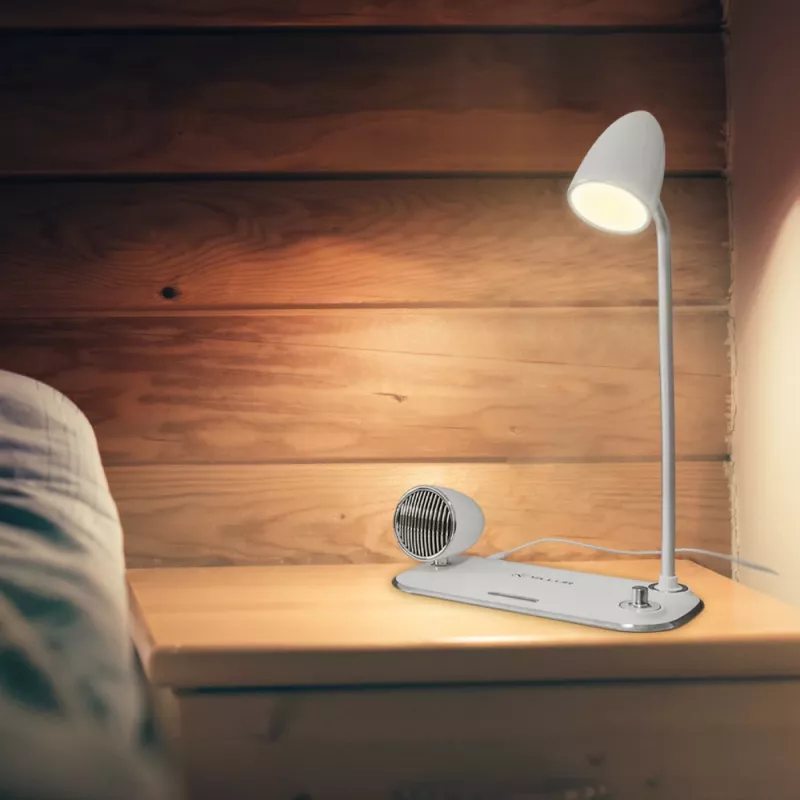 Cargador de escritorio inalámbrico Tellur TLL151371 con altavoz Bluetooth y lámpara de escritorio