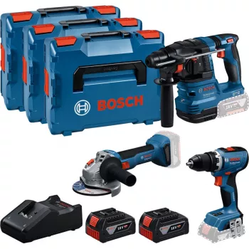 18V Professional Set, GBH 18V-22 + GSR 18V-65 + GWS 18V-8 Professional, set de herramientas azul, 2x batería de ion-litio 5,0 Ah, en 3 L-BOXX