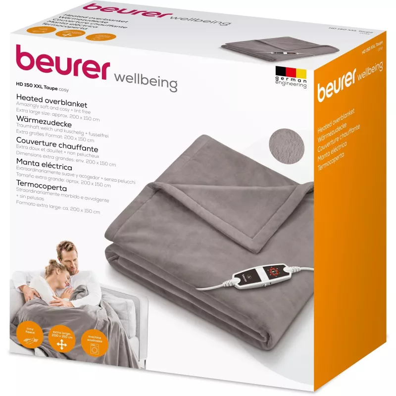 Manta eléctrica Beurer HD 150 XXL Cosy Taupe, 200 x 150 cm
