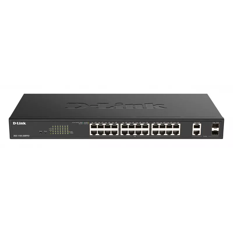 Switch de red D-Link DGS-1100-26MPV2/E Managed L2 Gigabit Ethernet (10/100/1000) Power over Ethernet (PoE) negro
