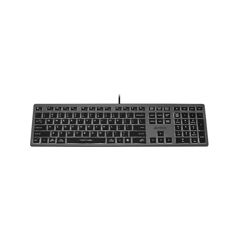 Teclado con cable A4Tech FX60H USB QWERTY – Full-Size 100%, retroiluminado blanco, gris, hub USB