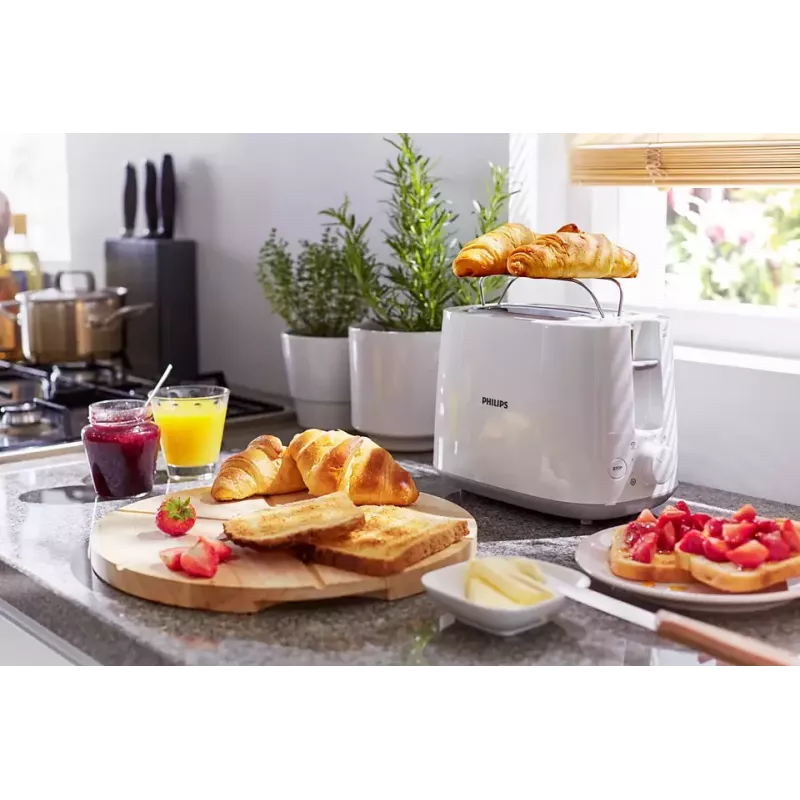 Tostadora Philips Daily Collection HD2581/00 — 2 rebanadas, 830 W, 8 niveles de tostado, blanco