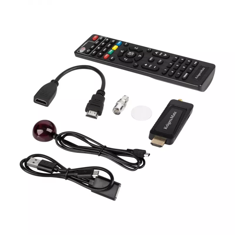 Sintonizador mini DVB-T2 H.265 HEVC KRUGER & MATZ KM9998, 470–862 MHz, 1 sintonizador, HDMI, USB, 720p