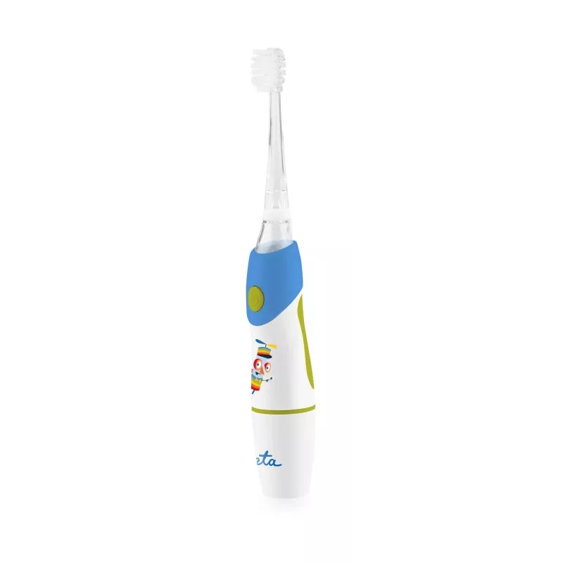 ETA Sonetic ETA071090020 cepillo de dientes infantil, con pilas (1x AAA), 2 cabezales, temporizador de 2 minutos, azul/blanco