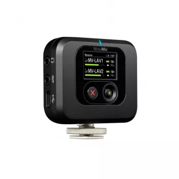 Receptor inalámbrico para montaje en cámara Shure MV-R-Z6 — 50–20000 Hz, alcance 30 m, 12–15 V, 308×101×38 mm, 0,429 kg, negro