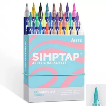 Rotuladores acrílicos Arrtx LC303694 — 24 colores, tinta acrílica base agua, puntas redondas finas