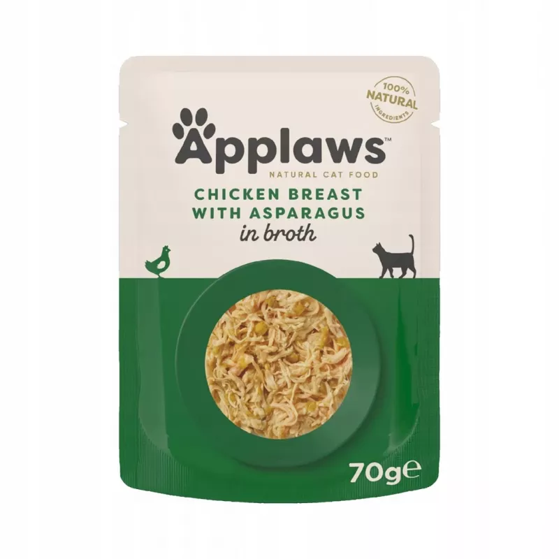 APPLAWS filete de pollo con espárragos en caldo - Comida húmeda para gatos - 70 g