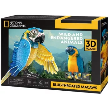 Puzle 3D Cubicfun Guacamayos azules, 88 piezas, modelo 306-DS1097H