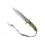 Cuchillo fijo Cinema Classic CC-H5 Rambo V — cuchillo de supervivencia, hoja de acero 230 mm, longitud total 385 mm, empuñadura de polímero verde, funda de cuero