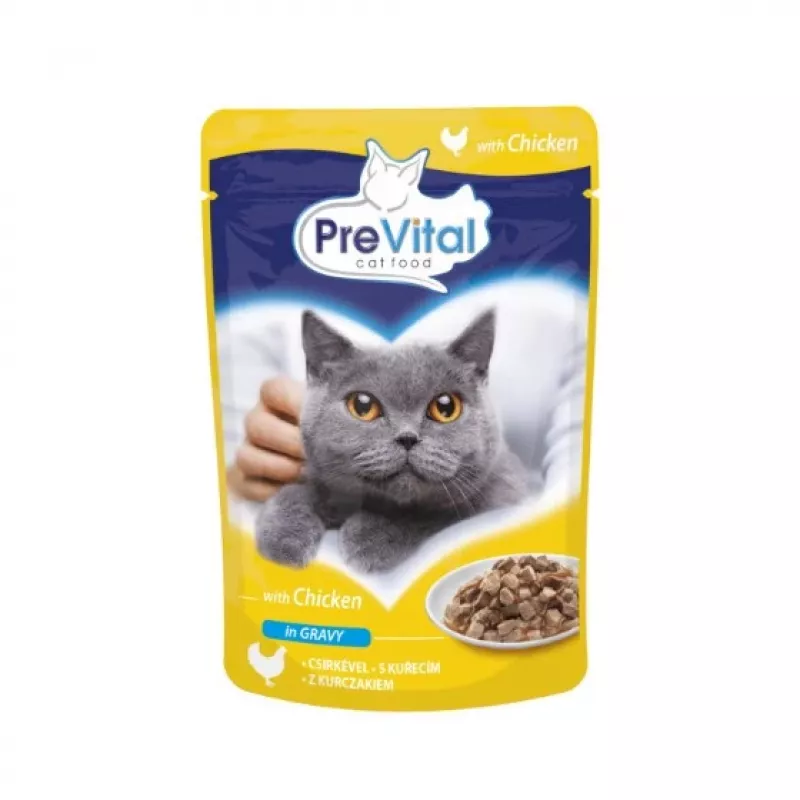 PREVITAL Cat Food Mix 4 Flavors comida húmeda para gatos adultos esterilizados, pollo, ternera, salmón, aves, 96 x 100 g (9,6 kg)