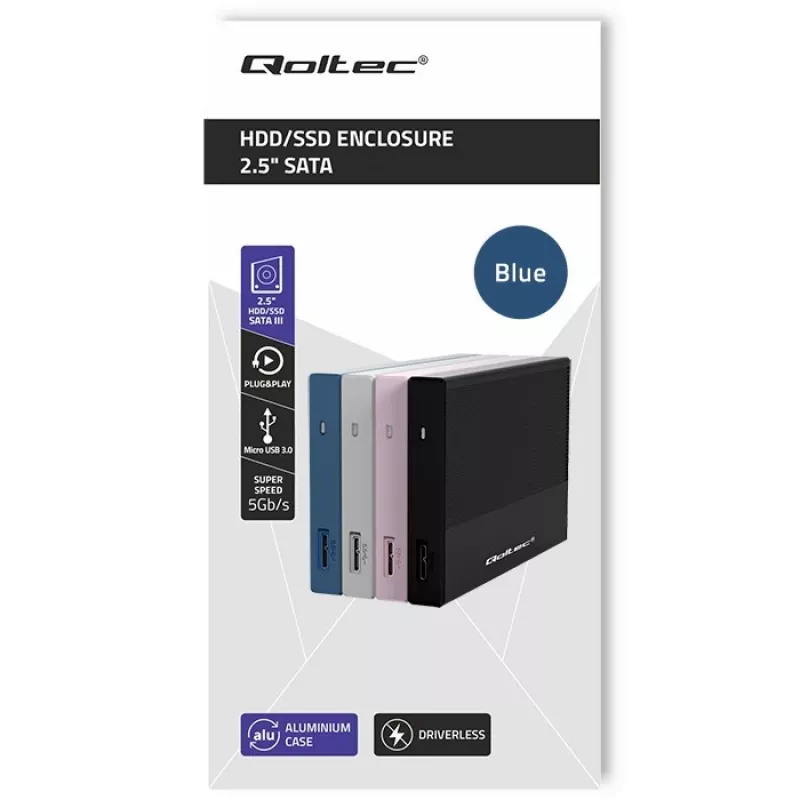 Carcasa externa para SSD/HDD de 2,5 pulgadas QOLTEC 52276 USB 3.0 SATA hasta 2 TB