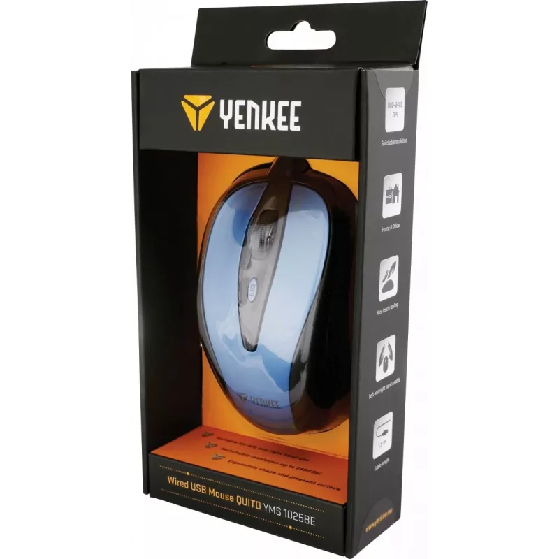 Ratón USB con cable, 4 botones, óptico, simétrico, azul
