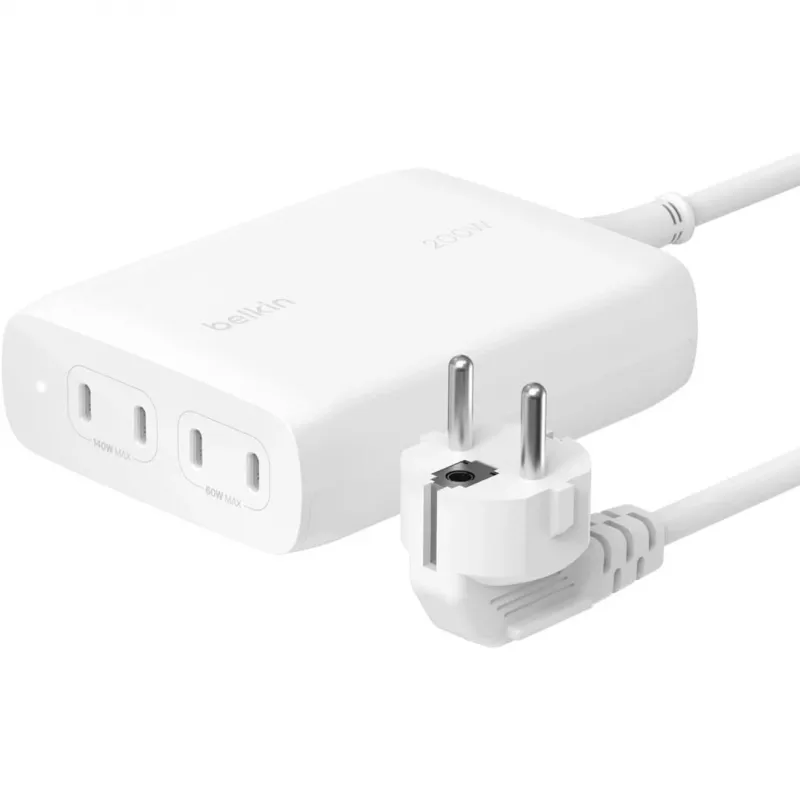 Belkin BoostCharge Pro cargador de pared GaN USB-C de 4 puertos y 200 W, blanco (WCH015VFWH)