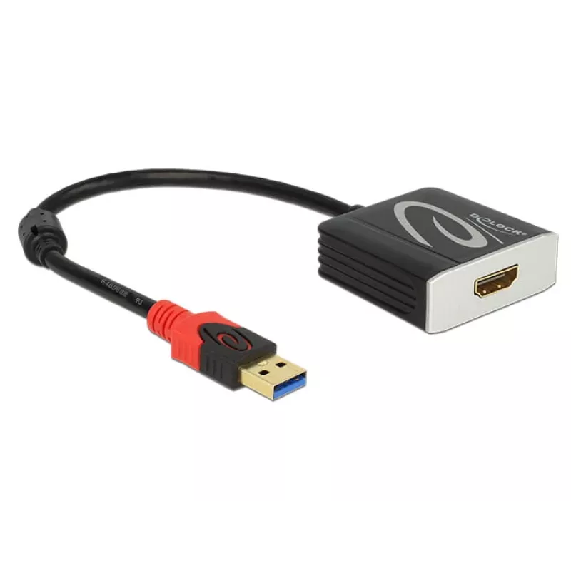 Adaptador de cable de vídeo DeLOCK 62736 USB Type-A a HDMI 0,2 m Negro