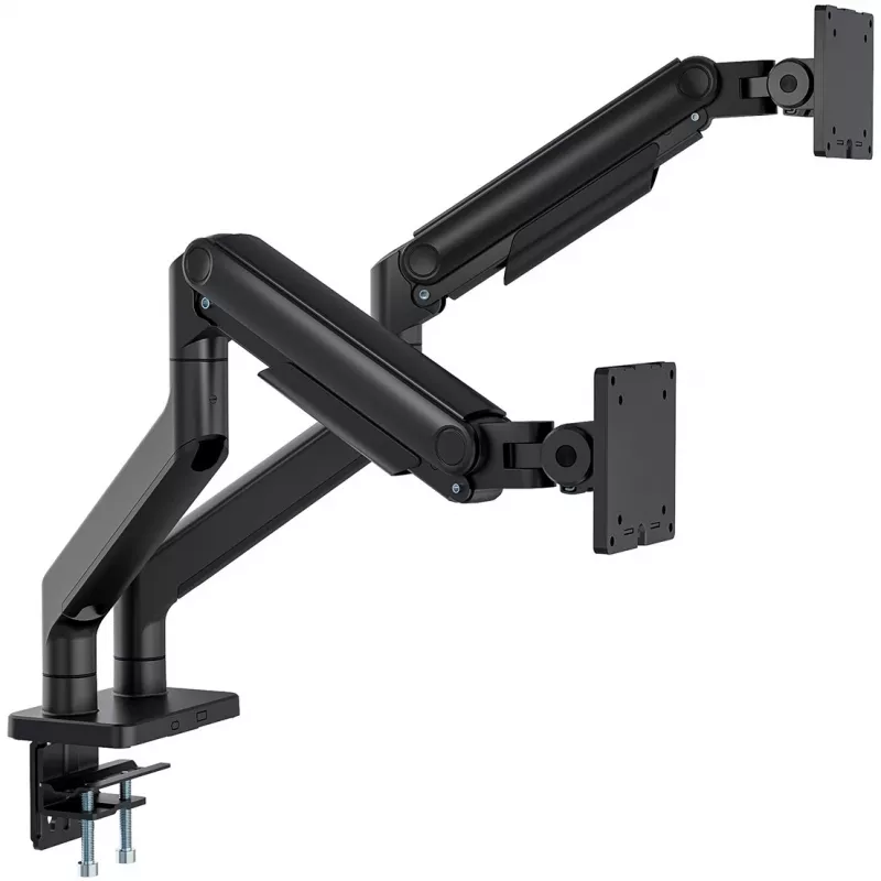 Soporte de monitor doble DIGITUS para 2 pantallas de 45 inch, pinza de mesa, 2×20 kg, VESA 75×75–100×100, inclinación -20–50°