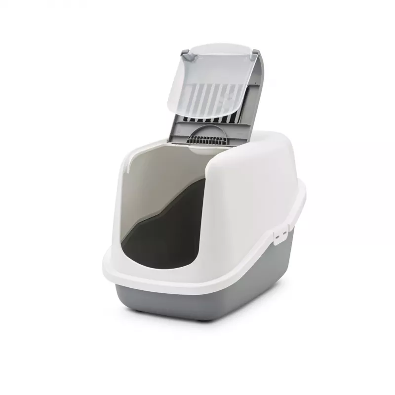 SAVIC Nestor Blanco-Gris - Arenero con tapa - 56x39x38,5 cm - 1 unidad