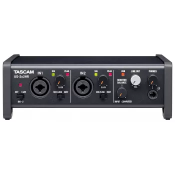 Interfaz de audio Tascam US-2X2HR, 2 entradas XLR/Combo, 192 kHz, USB 2.0, MIDI In/Out, sobremesa, negro