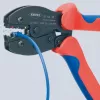 Alicate de crimpar Knipex PreciForce modelo 975236 SB — mangos aislados en negro, azul y rojo