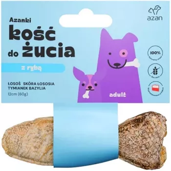 Hueso AZANKI con salmón en piel de salmón con tomillo y albahaca en forma de pez - premios para perros - 12 cm
