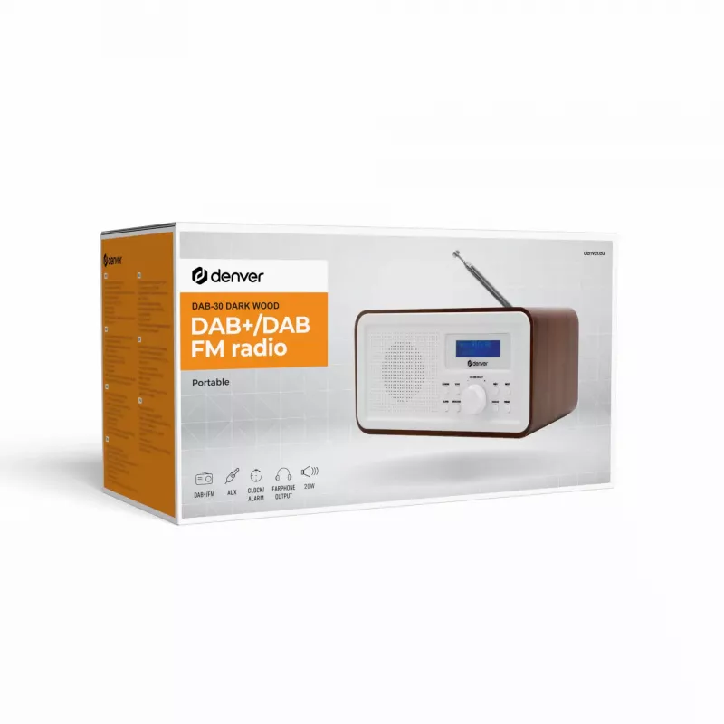 Radio DENVER DAB-30DW radio de sobremesa DAB/FM con acabado en madera oscura