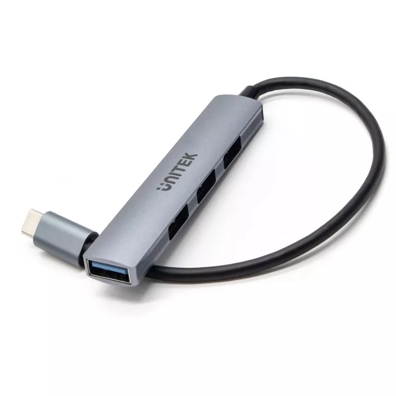 Hub USB-C Unitek H1208B — 1x USB-A 5 Gbit/s, 3x USB-A 2.0, host USB-C, carcasa de aluminio, cable de 0,20 m