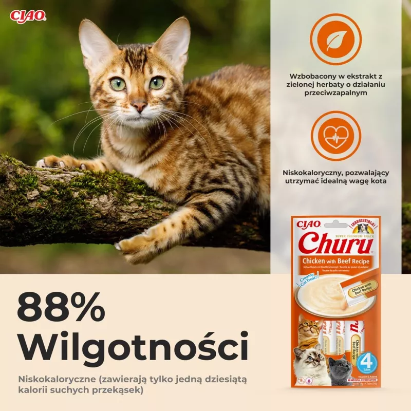 INABA Churu Pollo con receta de ternera - Snacks para gatos - 4x14 g