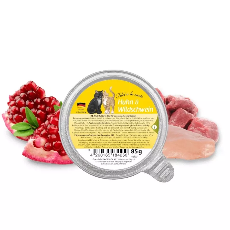 GRANATAPET Filet á la carte pollo con jabalí - comida húmeda para gatos - 85 g
