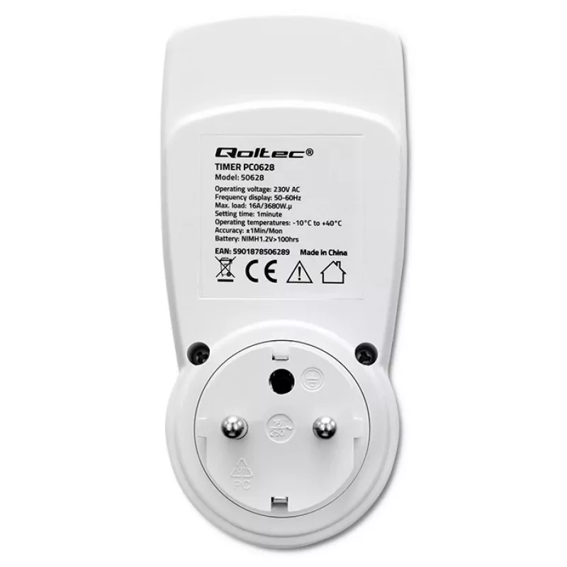 Temporizador electrónico QOLTEC PC0628 con pantalla LCD, cuenta atrás de 24 horas