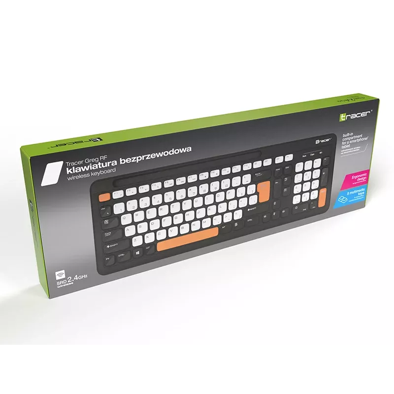 Teclado inalámbrico Tracer Greg RF, 2,4 GHz, tamaño completo, negro