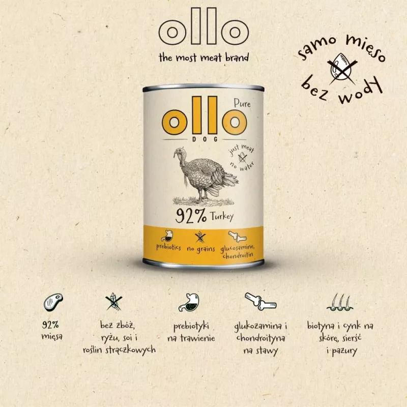 OLLO Pure Pavo - Comida húmeda para perros - 850 g